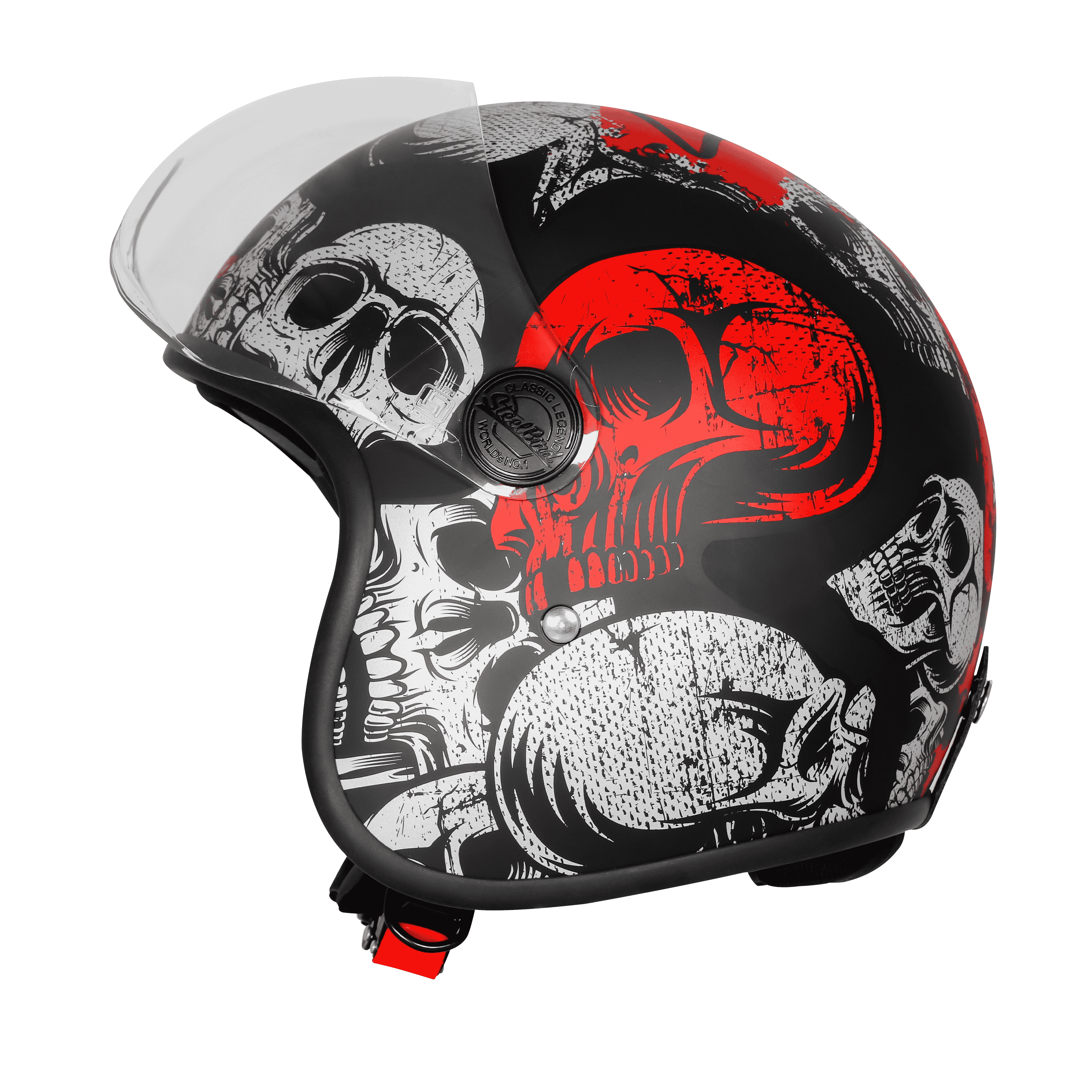 SBH-54 VINTAGE SKULL GLOSSY BLACK WITH RED